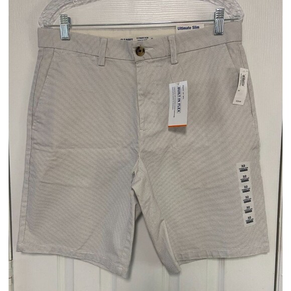 Old Navy Shorts Men's Sz 32 Gray Mini Stripe Chino Ultimate Slim 10" Inseam NWT - Picture 2 of 12